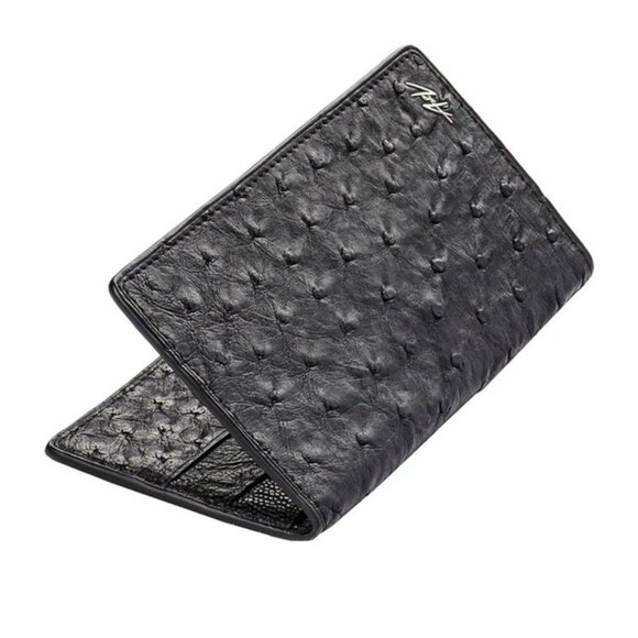 Minimalist Ostrich Leather Long Wallet – Luxury Feel - Raven Color - Picture 3 of 5
